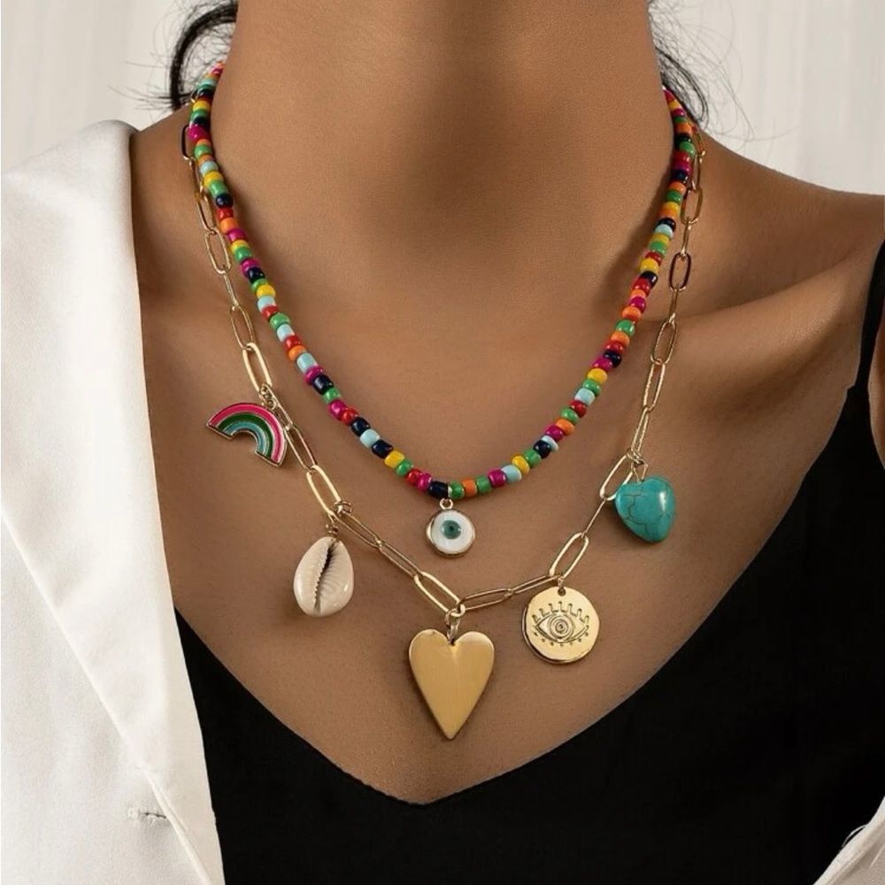 Shell & Heart charm layered necklace